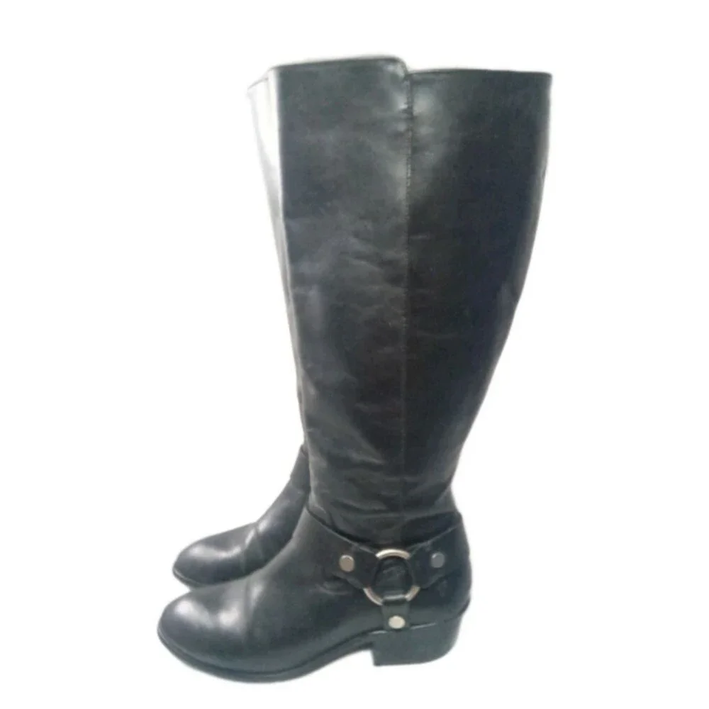 Frye Women's Carson Harness Tall Western Boots Size 9 M Black Leather 3470838